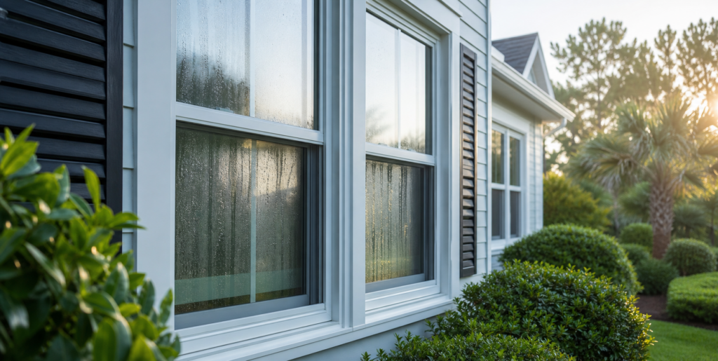 Replacement windows with light condensation on a Savannah area home