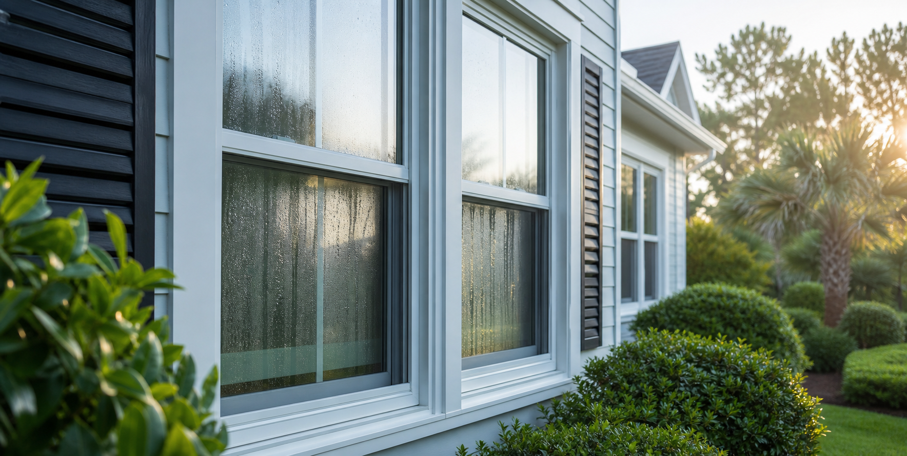 Replacement windows with light condensation on a Savannah area home